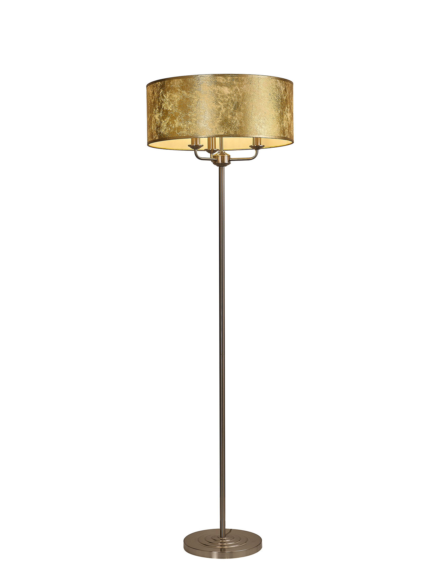 DK0939  Banyan 45cm 3 Light Floor Lamp Satin Nickel; Gold Leaf